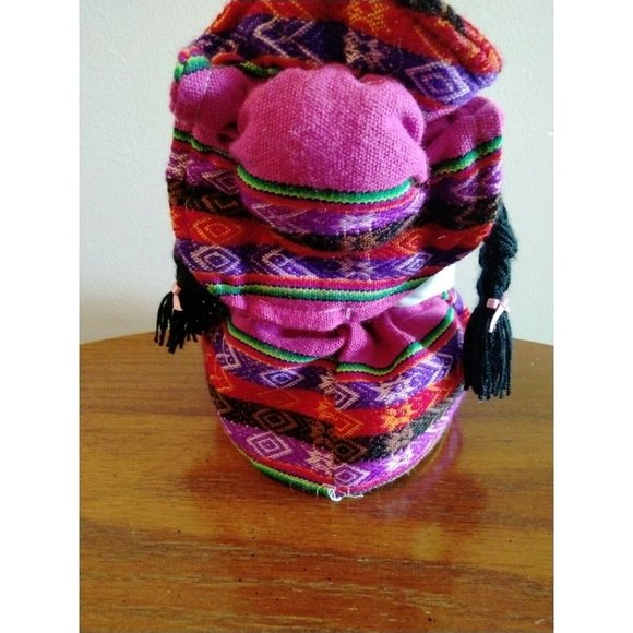 Handmade Peruvian Doll (3) Babies Papoose Colorful Ethnic Dress Purple Red Black - Picture 3 of 8